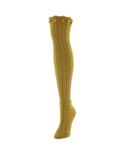 Memoi Women's Dotty Diamond Chunky Knit Over-the-knee Warm Socks In Mustard