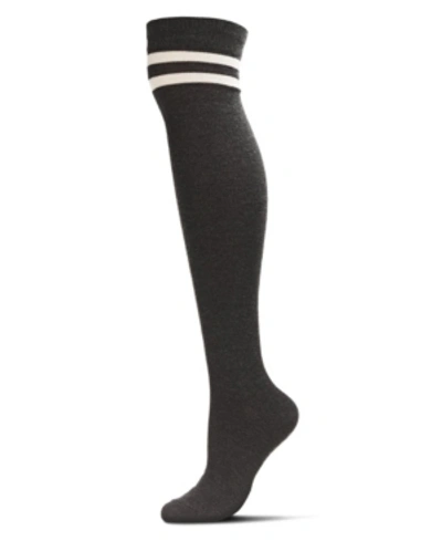 Memoi Women's Top Stripe Cashmere Blend Over The Knee Warm Socks In Dark Gray Heather