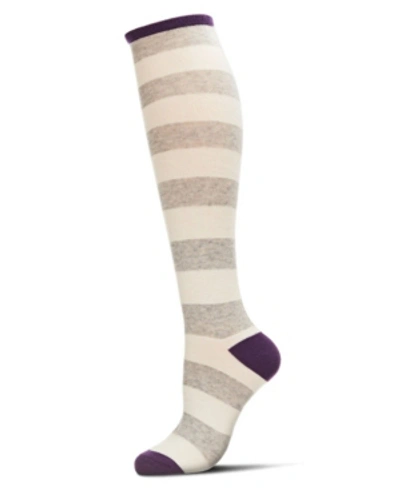 Memoi Women's Shaded Stripes Cashmere Blend Knee High Socks In Light Gray Heather-purple