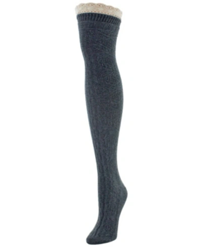 Memoi Women's Diamond Crochet Over The Knee Socks In Dark Gray Heather