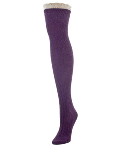 Memoi Women's Diamond Crochet Over The Knee Socks In Purple Pennant