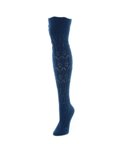 Memoi Women's Diamond Pointelle Chunky Knit Over-the-knee Warm Socks In Blue
