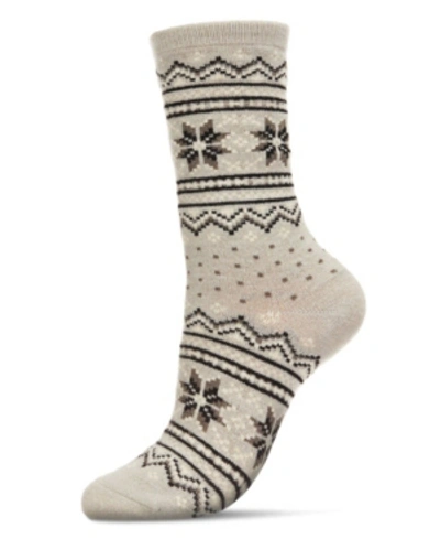 Memoi Women's Fairisle Cashmere Crew Socks In Medium Gray Heather