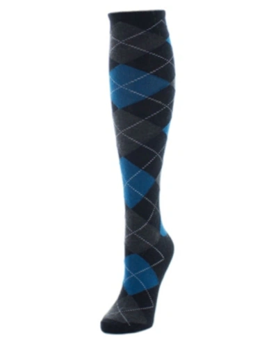 Memoi Women's Argyle Shades Cashmere Blend Knee High Socks In Black-blue