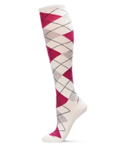 Memoi Women's Argyle Shades Cashmere Blend Knee High Socks In Winter White-fuchsia