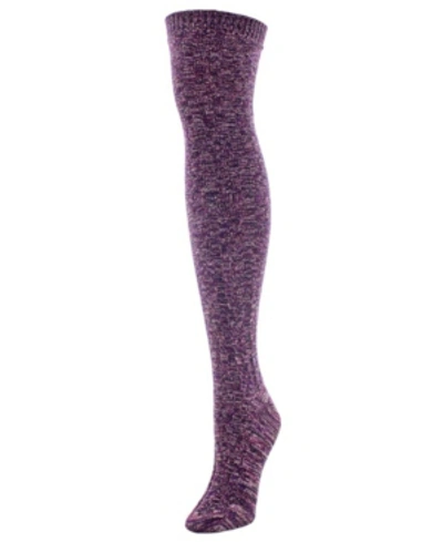 Memoi Women's Braid Trails Over The Knee Socks In Burgundy Heather