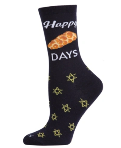 Memoi Women's Happy Challah Days Holiday Crew Socks In Navy Blazer