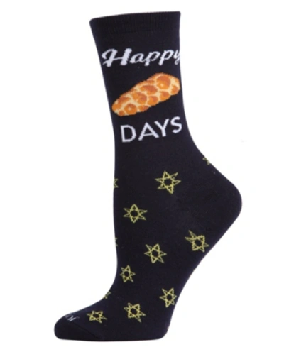 Memoi Women's Happy Challah Days Holiday Crew Socks In Blue