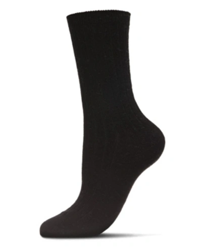 Memoi Flat Knit Cashmere Women's Crew Socks In Black