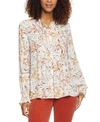 Nydj Printed Pleated Peasant Blouse In Gable Springs