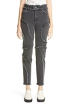 Eckhaus Latta El Frayed Raw Edge High Waist Jeans In Washed Black