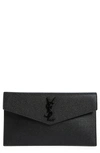 Saint Laurent Uptown Ysl Pouch In Grained Leather In Nero
