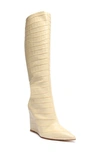 Schutz Women's Asya Up Pointed Toe Wedge Heel Tall Boots In Eggshell