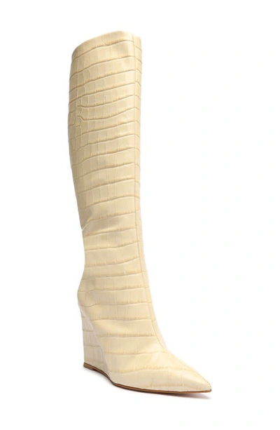 Schutz Women's Asya Up Pointed Toe Wedge Heel Tall Boots In Egg Shell