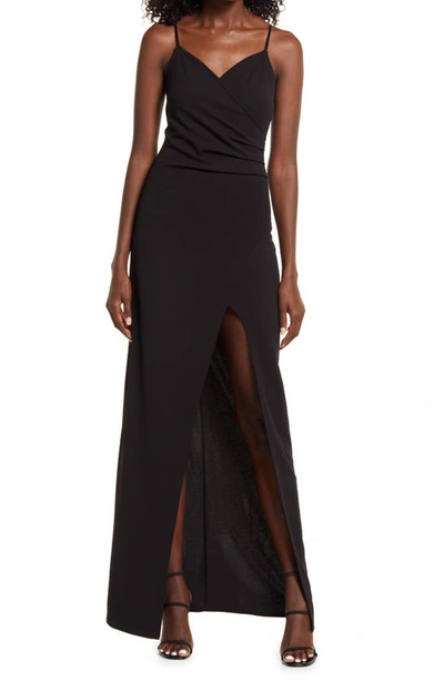 Love, Nickie Lew Slit Front Evening Gown In Black