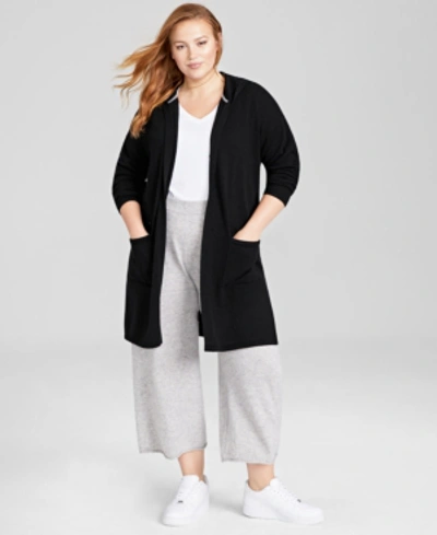 Charter Club Plus Size Hooded 100% Cashmere Cardigan, Created For Macy's In Classic Black