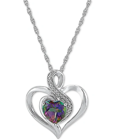 Macy's Birthstone Gemstone & Diamond Accent Heart Pendant Necklace In Sterling Silver In Mystic Topaz
