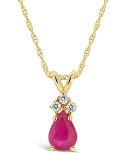 Macy's Sapphire (7/8 Ct. T.w.) And Diamond Accent Pendant Necklace In 14k Yellow Gold (also In Ruby & Emera