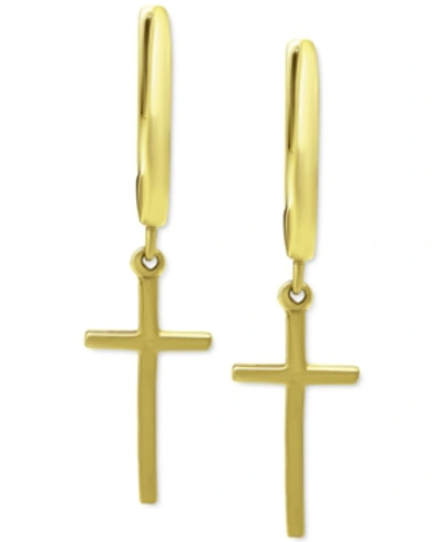 Giani Bernini Cross Drop Huggie Hoop Earrings, Created For Macy's In Gold Over Silver