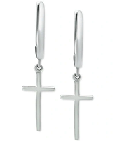 Giani Bernini Cross Drop Huggie Hoop Earrings, Created For Macy's In Silver