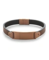 EVE'S JEWELRY MEN'S BRUSHED BROWN STAINLESS STEEL LEATHER ID BRACELET