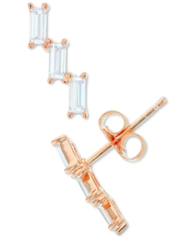 Macy's Cubic Zirconia Baguette Stud Earrings In 14k Rose Gold-plated Sterling Silver