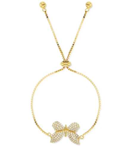 Macy's Cubic Zirconia Pave Butterfly Bolo Bracelet In 14k Yellow Gold Over Sterling Silver