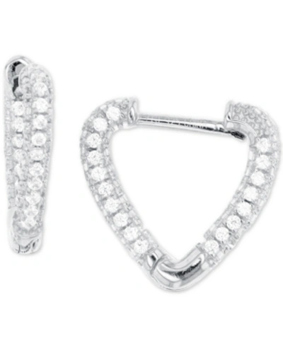 Macy's Cubic Zirconia Heart Hoop Earrings In Sterling Silver