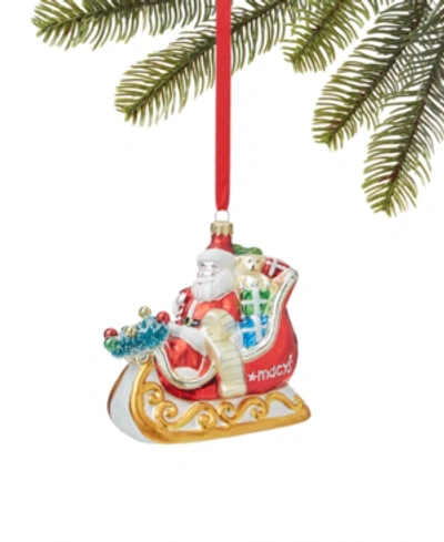 Holiday Lane Macy's Santa On Sleigh Glass Ornament, Created For Macy's