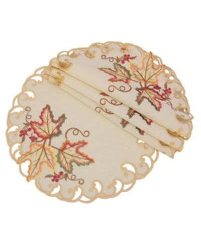 Manor Luxe Moisson Leaf Embroidered Cutwork Fall Placemats Round - Set Of 4 In Ecru