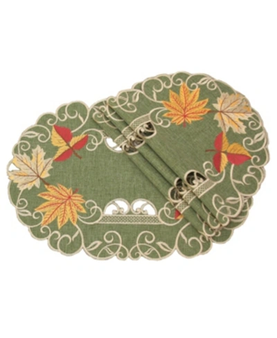 Manor Luxe Delicate Leaves Embroidered Cutwork Fall Placemats - Set Of 4 In Green