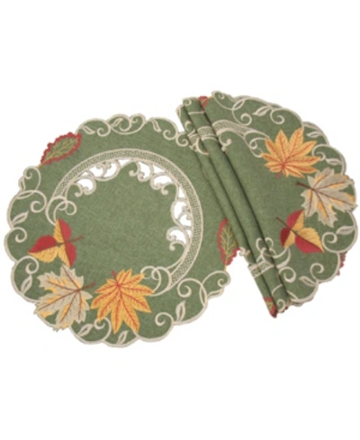 Manor Luxe Delicate Leaves Embroidered Cutwork Fall Round Placemats - Set Of 4 In Green