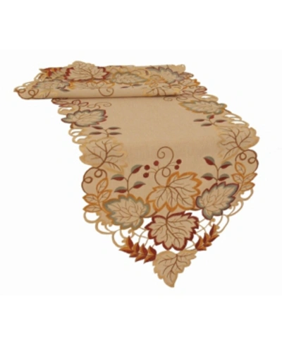 MANOR LUXE HARVEST VERDURE EMBROIDERED CUTWORK FALL TABLE RUNNER
