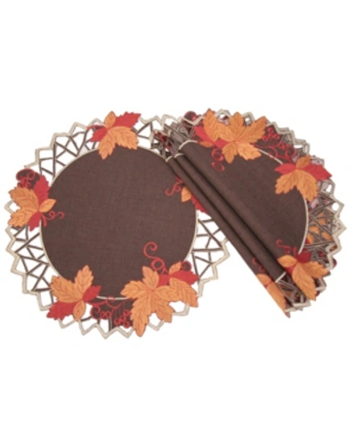 Manor Luxe Harvest Hues Embroidered Cutwork Fall Round Placemats - Set Of 4 In Brown