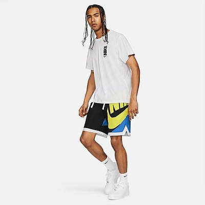 Nike Men's Dri-fit Throwback Futura Basketball Shorts In Signal Blue/black/white/opti Yellow