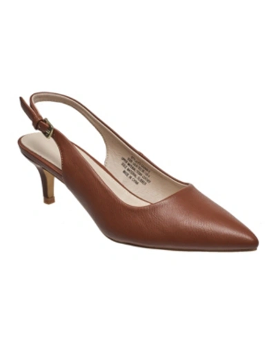 French Connection Quinn Womens Vegan Leather Pointed Toe Kitten Heels In Cognac