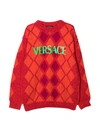 VERSACE YOUNG RED CHECKED SWEATER,10016701A01308 2O170