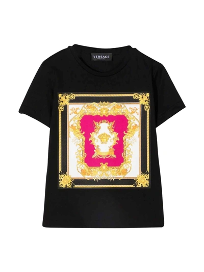 Versace Kids' Young Boys Black T-shirt In Nero/fucsia