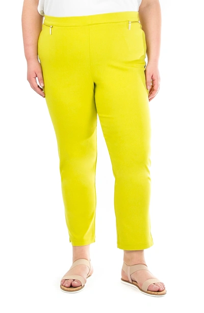 Nina Leonard Straight Leg Pull-on Pants In Chartreuse