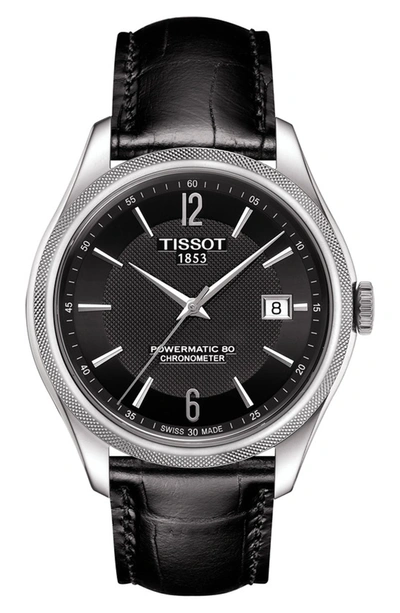 Tissot Ballade Iii Stainless Steel Leather Strap Watch, 39.5mm In Black