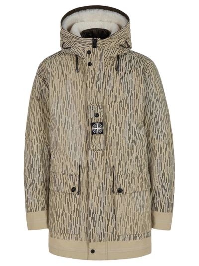 Stone Island Hooded Jacket With Gilet Natural Beige Print In Neutrals