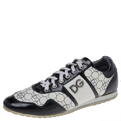Pre-owned Dolce & Gabbana Black/white Patent And Leather Low Top Sneakers Size 43