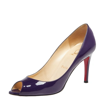 Pre-owned Christian Louboutin Purple Patent Leather You You Peep Toe Pumps Size 37.5