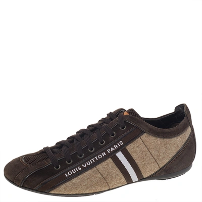 Pre-owned Louis Vuitton Brown/beige Fabric Leather Mesh And Suede Cosmos Low Top Trainers Size 40