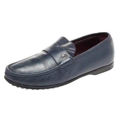 Pre-owned Valentino Garavani Blue Leather Slip On Loafers Size 43