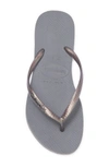 Havaianas 'slim Logo' Metallic Flip Flop In Steel Grey/rainbow Grey