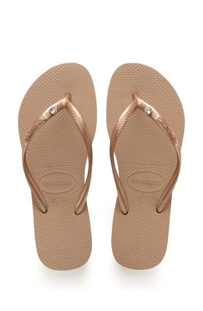 Havaianas 'slim Crystal Glamour' Flip Flop In Rose Gold/ Metallic Rose Gold