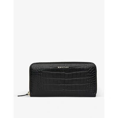 Whistles Womens Black Crocodile-embossed Leather Purse