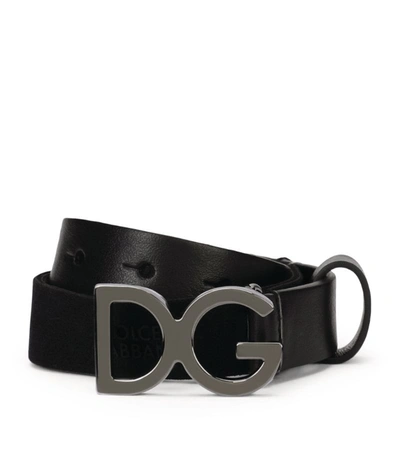 Dolce & Gabbana Kids' Logo-buckle Leather-trim Belt In Black