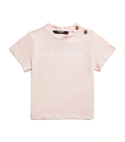 Balmain Babies' Kids Cotton Logo T-shirt (6-36 Months) In Pink